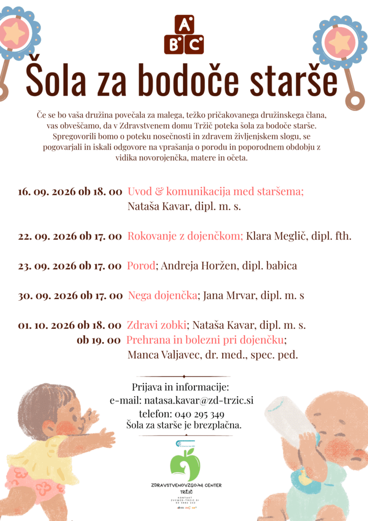 šola za bodoče starše, urnik za september, slika dojenčka