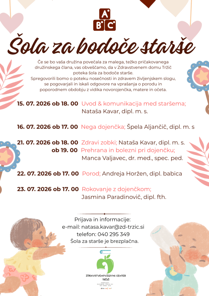 šola za bodoče starše, urnik julij