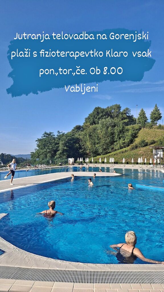 telovadba v vodi, gorenjska plaža